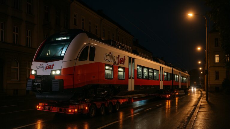 Cityjet уже в Линце: транспортировка нового состава по ночным улицам города.